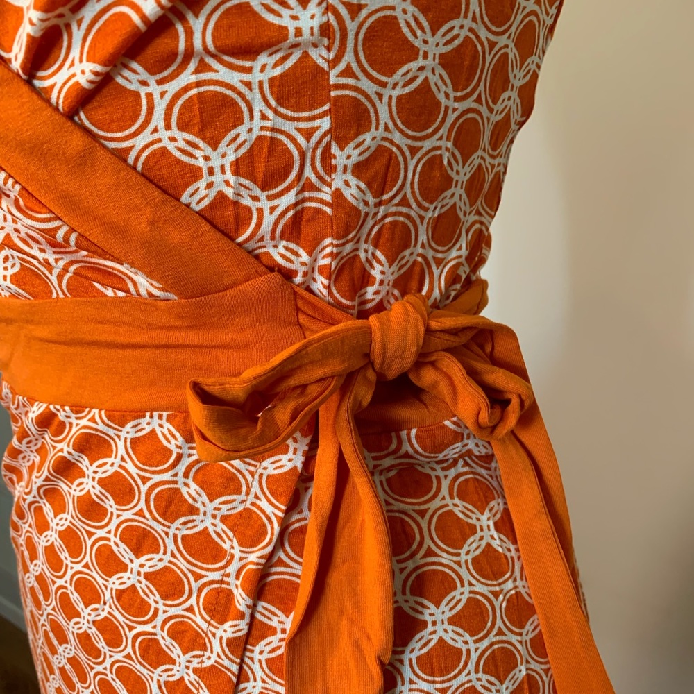 H&M Wrap Dress in Orange with white circles. - Picture 2 of 4